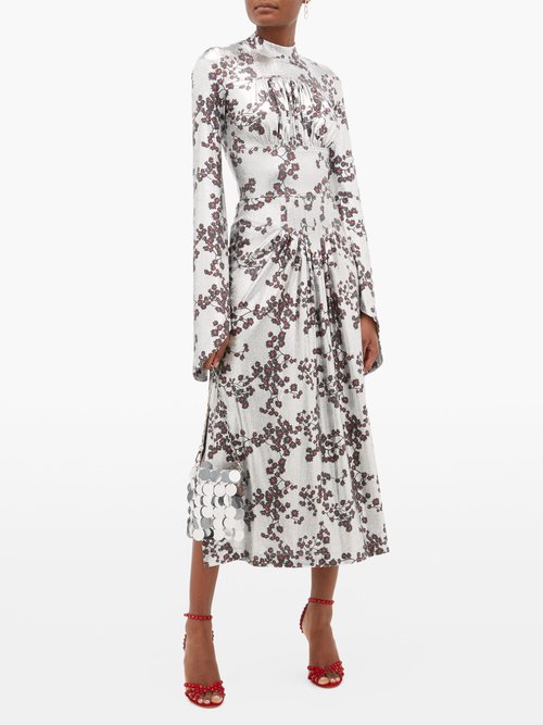 Paco Rabanne Floral-print Lurex Dress Silver - 60% Off Sale