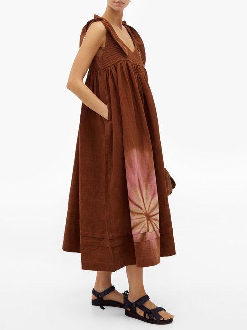 Story Mfg. Daisy Tie-dyed Cotton-blend Midi Dress Brown Multi