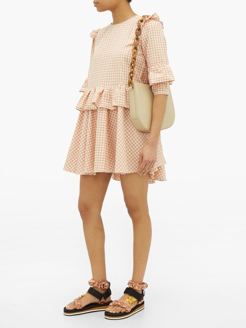 Story Mfg. Tulsi Gingham Organic-cotton Mini Dress Pink Multi