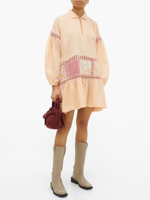 Story Mfg. Olga Crochet-trim Voile Mini Dress Pink
