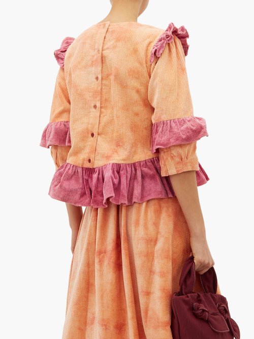 Story Mfg. Alma Tie-dye Ruffled Cotton-corduroy Top Pink