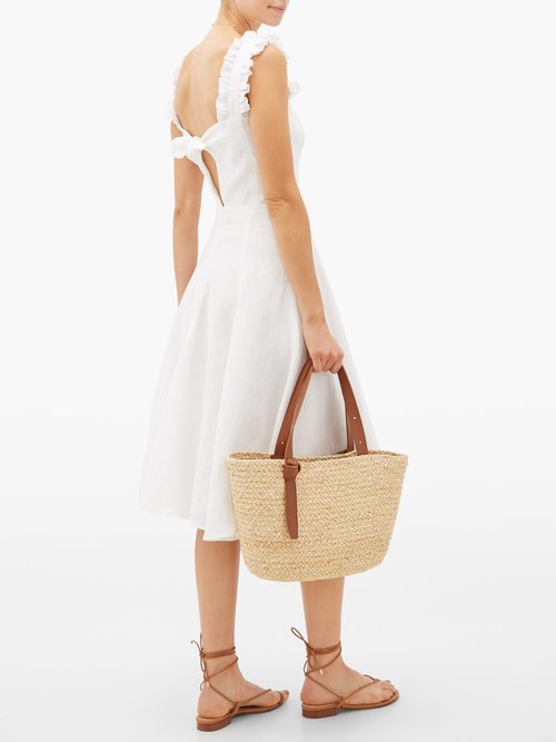 Buy Ephemera Bloom Ruffle-strap Flared Linen Midi Dress Ivory online - shop best Ephemera clothing sales