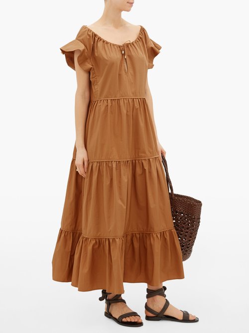 Ephemera Tiered Cotton-poplin Maxi Dress Brown - 50% Off Sale