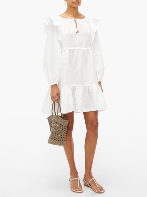 Ephemera Ruffled Linen Mini Dress Ivory - 50% Off Sale