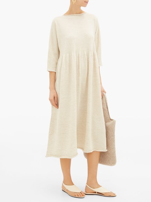 Lauren Manoogian Raw-edged Alpaca-blend Dress Ivory - 40% Off Sale
