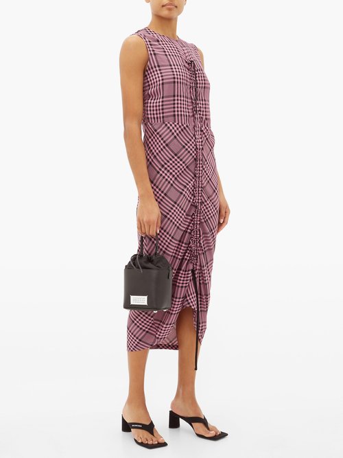 Colville Drawstring-ruched Checked Crepe Dress Pink Multi - 70% Off Sale