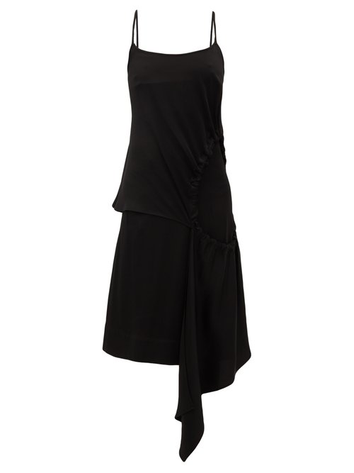 Colville – Drawstring Cut-out Satin Dress Black