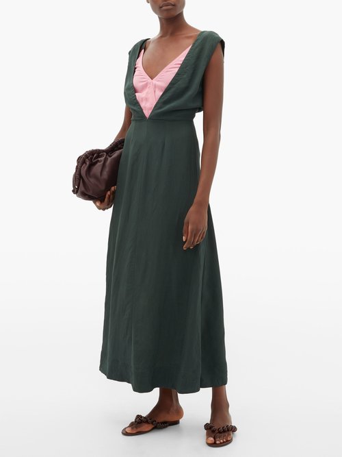 Colville Layered-bodice Dress Green Multi - 70% Off Sale