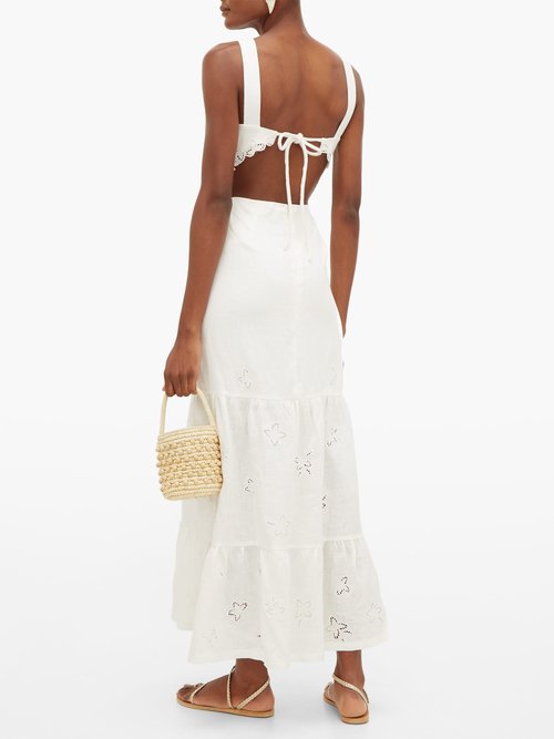 Sir Alena Broderie-anglaise Open-back Linen Dress White - 40% Off Sale