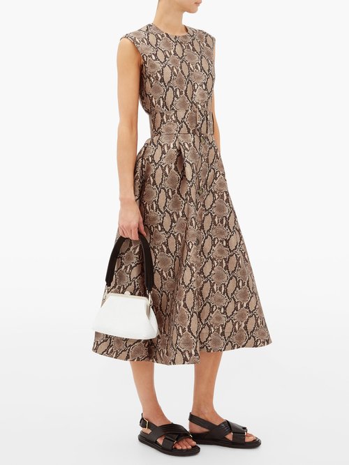 MSGM Belted Snake-print Satin Dress Beige Multi – 60% Off Sale