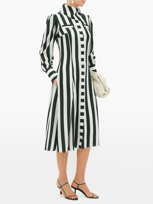 Emilia Wickstead Lucille Striped Georgette Shirt Dress Green White - 60% Off Sale