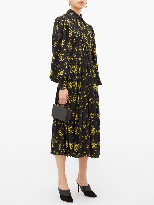 Emilia Wickstead Anatola Floral-print Crepe Midi Dress Black Yellow - 60% Off Sale