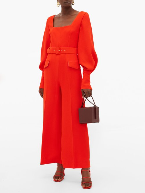 Buy Emilia Wickstead Patrice Pebbled-crepe Jumpsuit Dark Orange online - shop best Emilia Wickstead jumpsuits