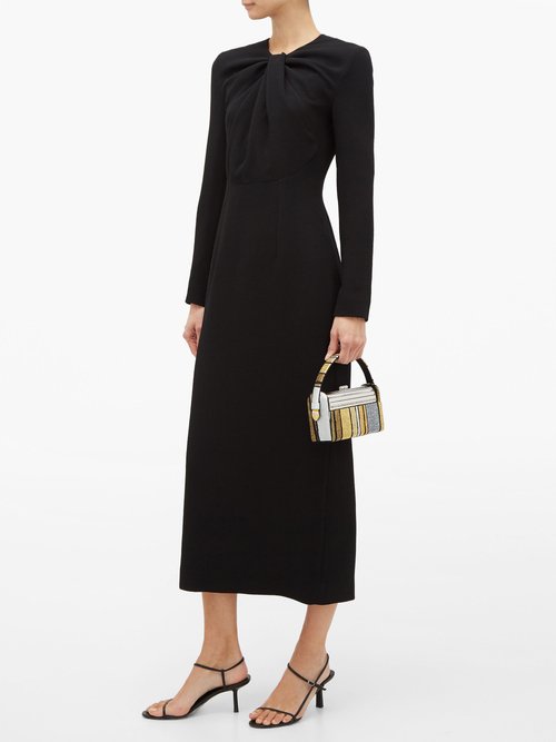 Emilia Wickstead Remy Gathered Crepe Midi Dress Black - 50% Off Sale
