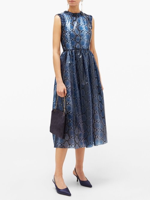 Emilia Wickstead Maidy Python-print Pvc Dress Blue Multi - 60% Off Sale
