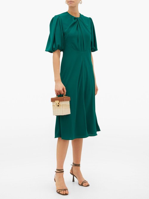 Emilia Wickstead Magnolia Puff-sleeve Georgette Midi Dress Dark Green - 50% Off Sale