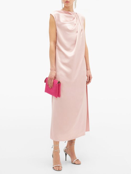 Marina Moscone Draped Satin Dress Light Pink - 60% Off Sale