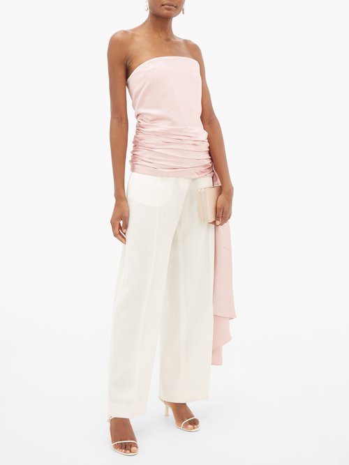 Marina Moscone Strapless Draped Wool-blend Satin Top Light Pink - 70% Off Sale