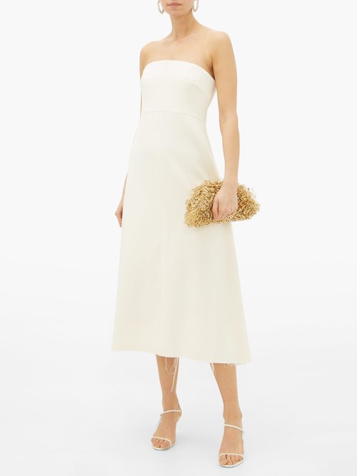 Marina Moscone Raw-hem Wool-blend Crepe Midi Dress Ivory - 70% Off Sale