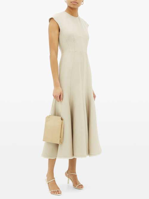 Gabriela Hearst Crowther Frayed-edge Wool-blend Dress Beige