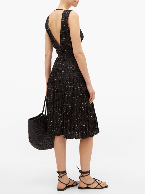 Mes Demoiselles Balsan Polka-dot Crinkled-silk Midi Dress Black Print – 30% Off Sale