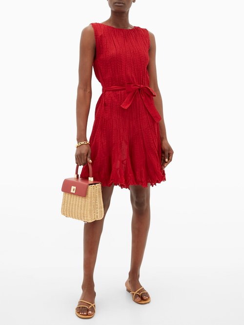 Buy Mes Demoiselles Carla Belted Pleated-cotton Mini Dress Red online - shop best Mes Demoiselles clothing sales