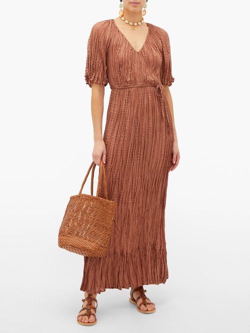 Mes Demoiselles Twinkie Crinkled Silk-satin Maxi Dress Brown – 40% Off Sale