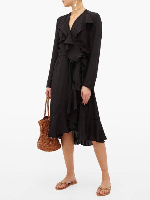 Mes Demoiselles Exauce Ruffled Waterfall-hem Silk Dress Black - 50% Off Sale