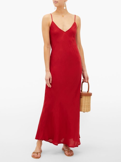 Mes Demoiselles Mabille V-neck Satin Slip Dress Red – 30% Off Sale