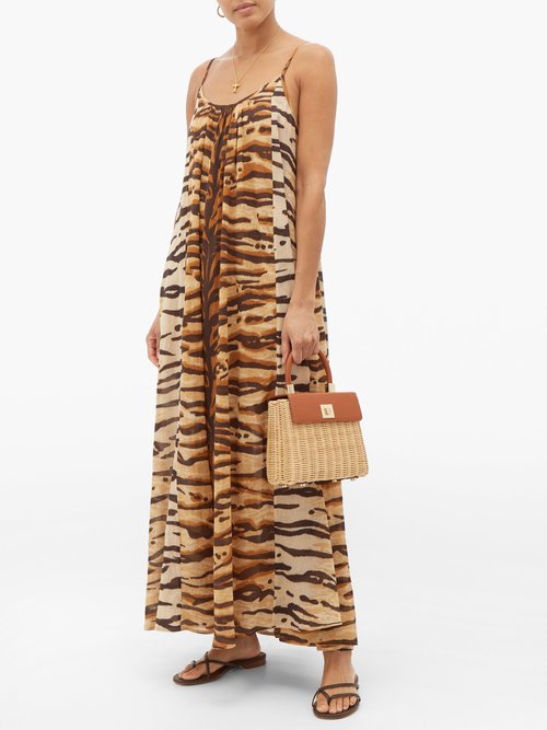 Mes Demoiselles Fetiche Tiger-print Cotton Maxi Dress Brown Print – 30% Off Sale