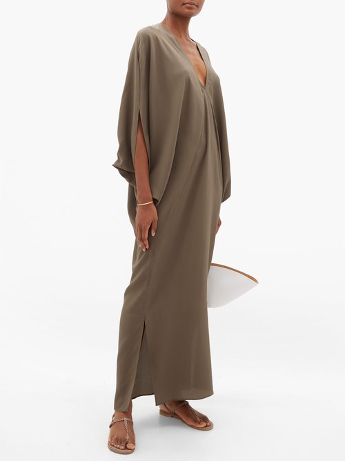Thea The Selene Dolman-sleeve Silk Maxi Dress Dark Green - 30% Off Sale