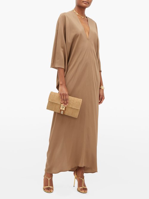 Thea The Selene Dolman-sleeve Silk Maxi Dress Dark Beige - 40% Off Sale