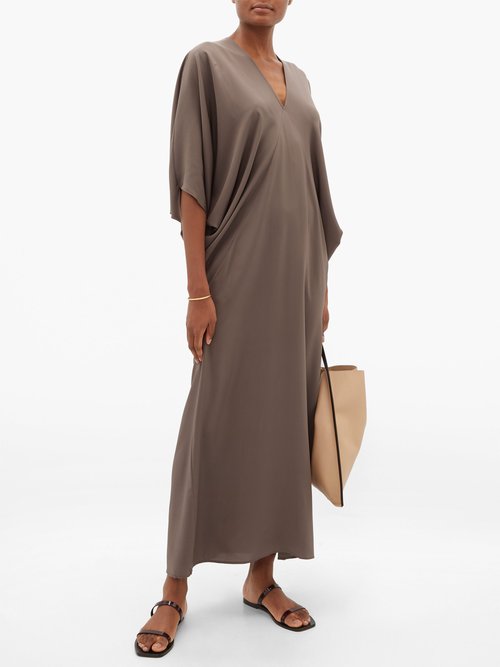 Thea The Chara Dolman-sleeve Silk-satin Maxi Dress Grey - 30% Off Sale