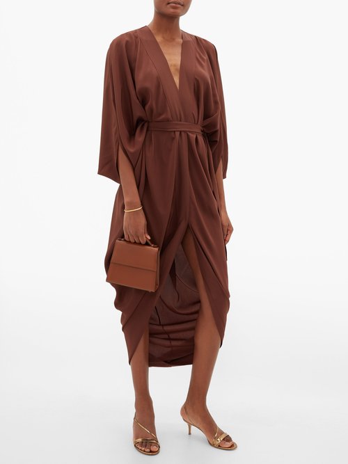 Thea The Danae Tie-waist Silk-georgette Wrap Dress Brown - 40% Off Sale