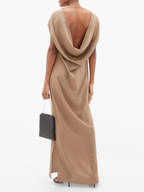 Thea The Gaia Draped-back Silk-satin Maxi Dress Dark Beige - 60% Off Sale