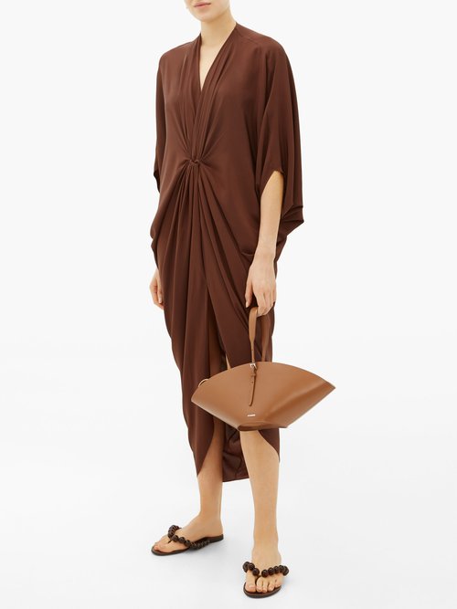 Thea The Olympia Gathered Silk-satin Dress Brown - 30% Off Sale