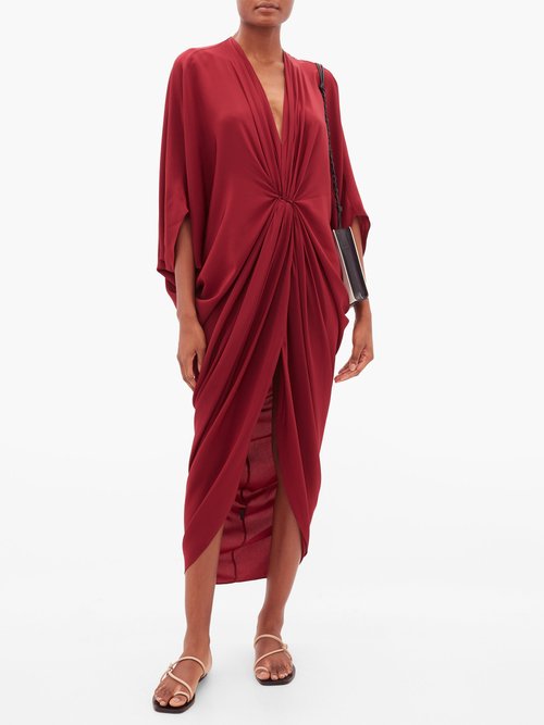 Thea The Olympia Draped Silk Crepe De Chine Dress Red - 40% Off Sale