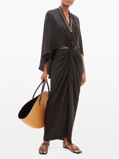 Thea The Elektra Cape-back Silk Crepe De Chine Dress Black - 30% Off Sale