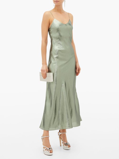 Blazé Milano Manipur Metallic Silk-blend Slip Dress Green - 60% Off Sale