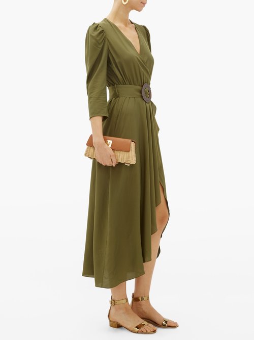 Adriana Degreas Belted Waterfall-hem Dress Green - 70% Off Sale