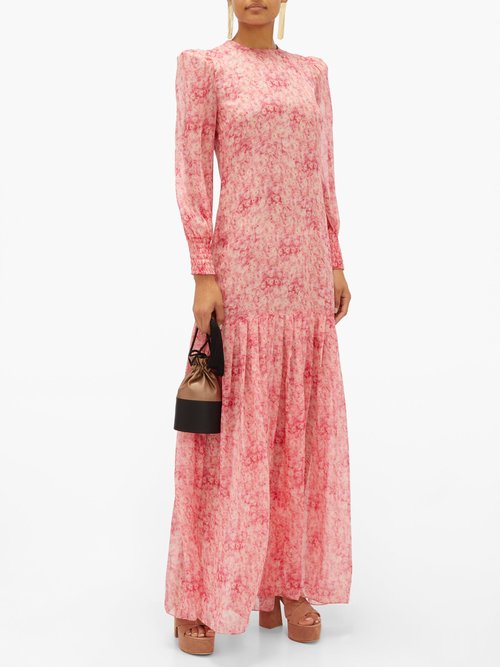 Adriana Degreas Hydrangea-print Silk-muslin Dress Pink Print - 70% Off Sale