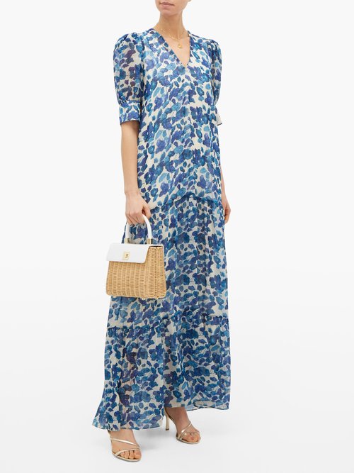 Adriana Degreas Lotus-print Chiffon Dress Blue Print - 60% Off Sale