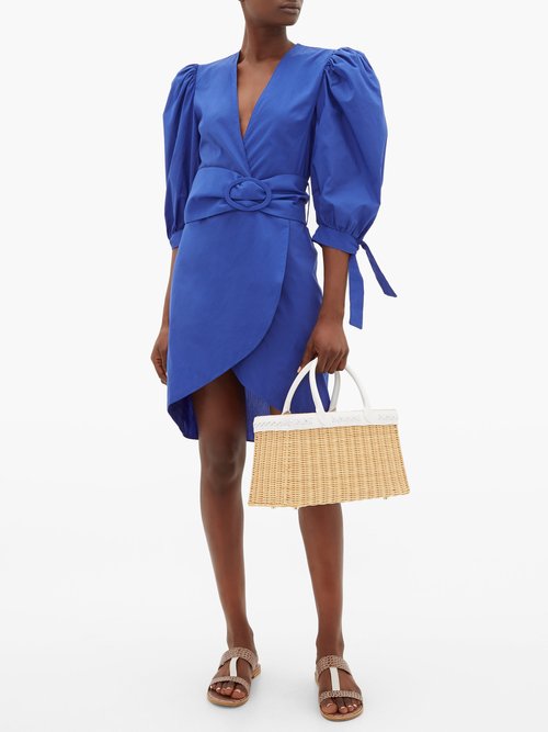 Adriana Degreas Majorelle Belted Cotton-taffeta Dress Blue - 70% Off Sale