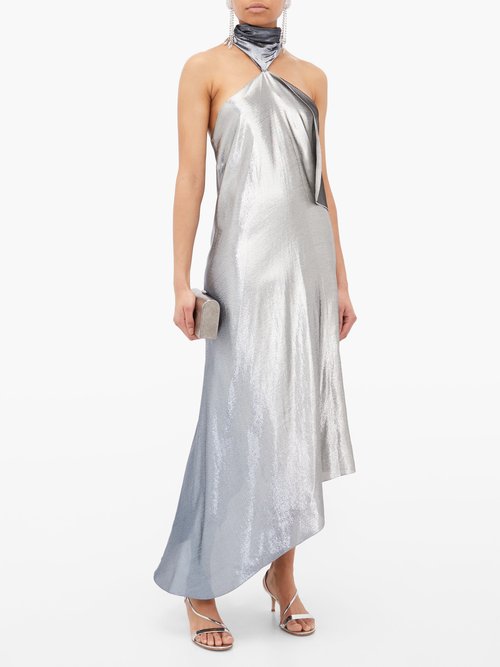 Roland Mouret Copernicus Halterneck Silk-blend Lamé Dress Silver Multi - 70% Off Sale
