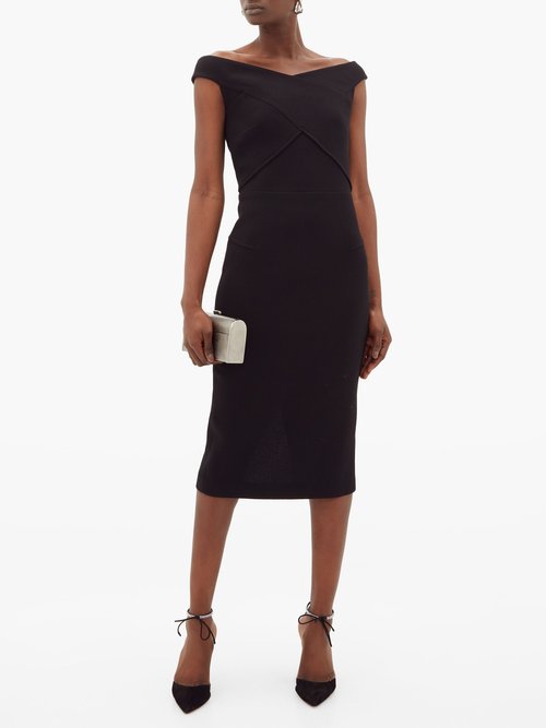 Roland Mouret Amarula Off-the-shoulder Wool-crepe Dress Black – 60% Off Sale