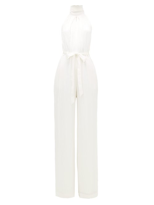 Buy Roland Mouret - Crossbill Pussy-bow Silk-blend Jumpsuit White online - shop best Roland Mouret jumpsuits