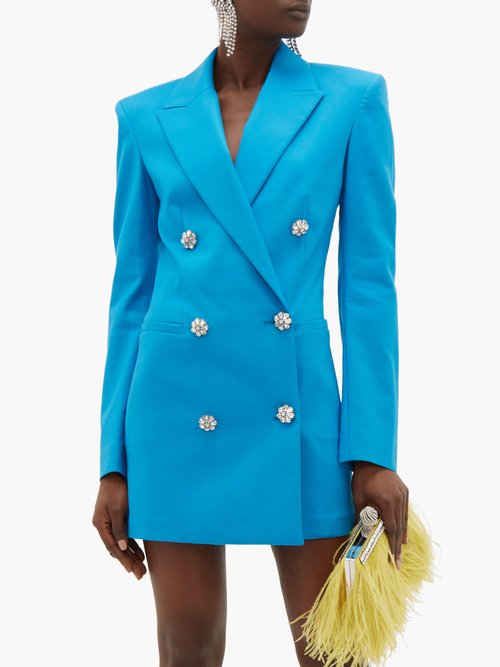 The Attico Crystal-button Cotton-blend Blazer Dress Blue - 60% Off Sale