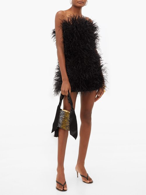 The Attico Strapless Ostrich-feather Mini Dress Black - 60% Off Sale
