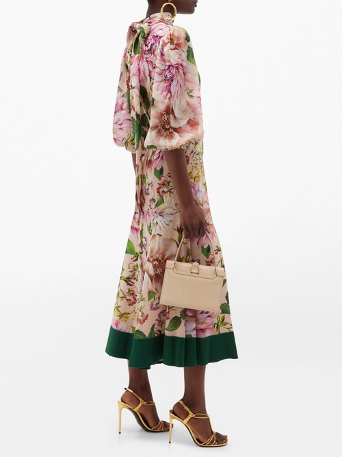 Dolce & Gabbana Peony-print Silk-blend Georgette Midi Dress Pink Print