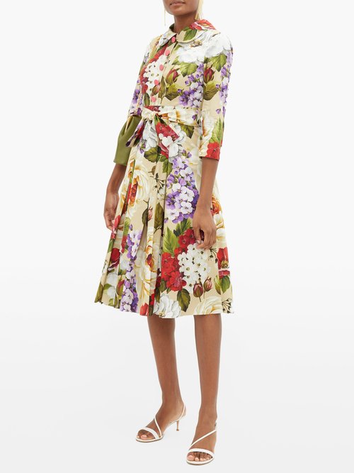 Dolce & Gabbana Peter Pan-collar Floral-print Cotton Dress Beige Print